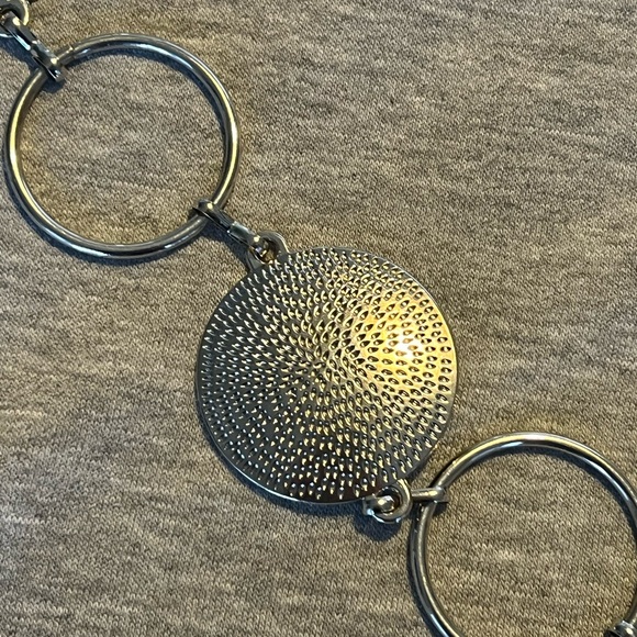 Gunmetal Chain Belt w/ Textured Medallion Discs Adjustable to 40” - Picture 2 of 7